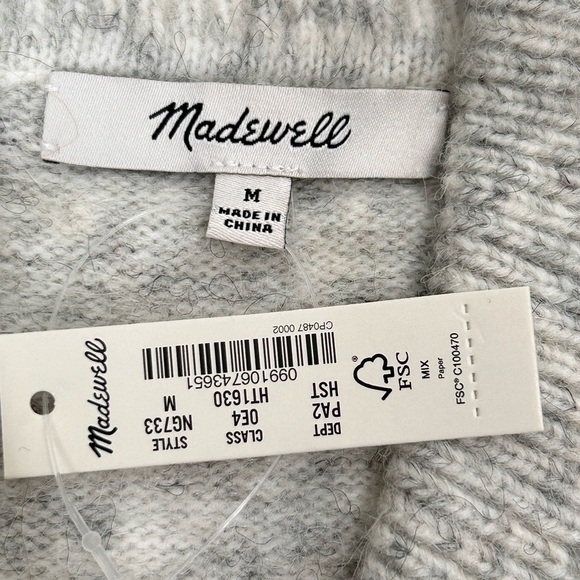 NWT Madewell Shawl Collar Sweater Grey Marled Knit Pullover Puff Sleeve Medium - Picture 8 of 12